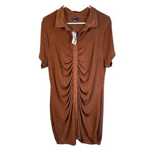 NEW Women's Rue21 Rue + Dress 3X Slinky Stretchy Spandex Brown Button Up Casual